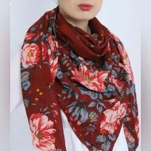 Anthropologie Burgundy Floral Scarf